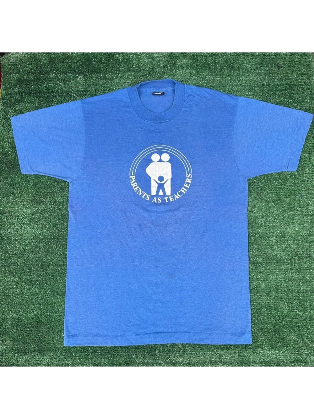 Vintage 80s Parents As Teachers T-Shirt Blue L Single Stitch Wholesome Family